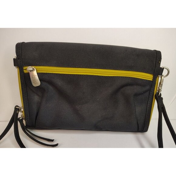 Haiku Large Wristlet Bag, Black, Embroidered Flower, Green Lining, Eco-Friendly - Picture 5 of 6